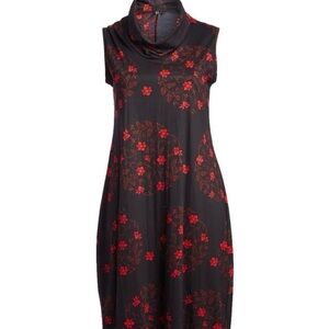 Aller Simplement Womans Midi Dress Sz XL Cowel Neck Sleeveless Black Red Cotton